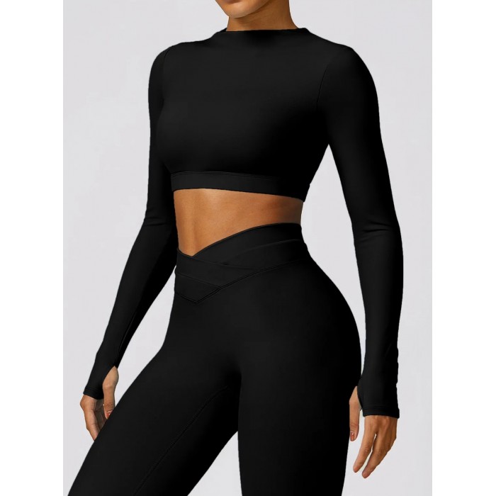  Жіночий фітнес костюм Leggings + Crop top model 55 (BLACK)
